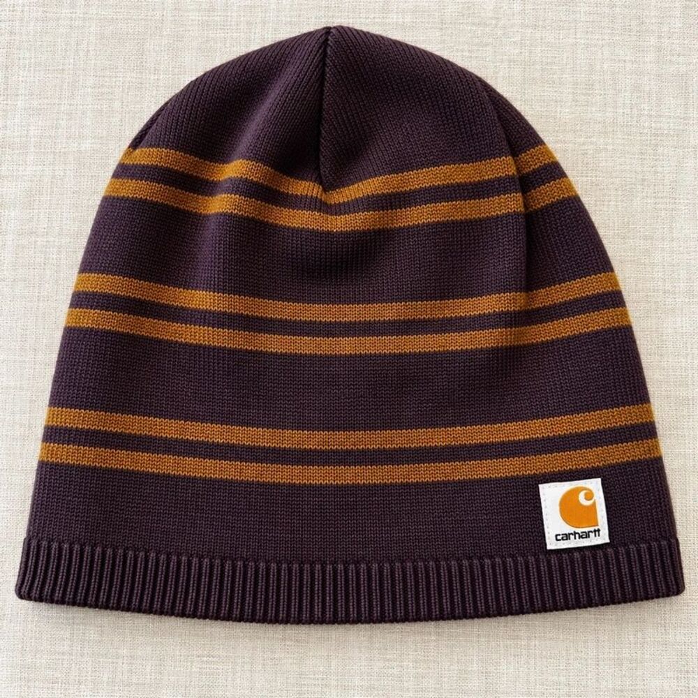 Carhartt Reversible Knit Beanie Hat Adult Burgundy & Mustard Striped